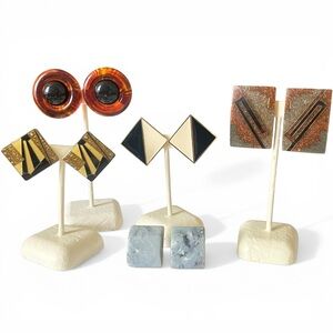 Vintage 80s Geometric Clip On Earrings Lot Memphis Style